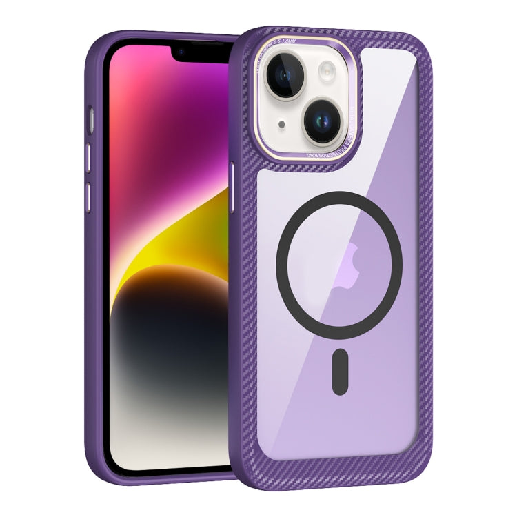 For iPhone 14 MagSafe Carbon Fiber Transparent Back Panel Phone Case(Purple) - iPhone 14 Cases by buy2fix | Online Shopping UK | buy2fix