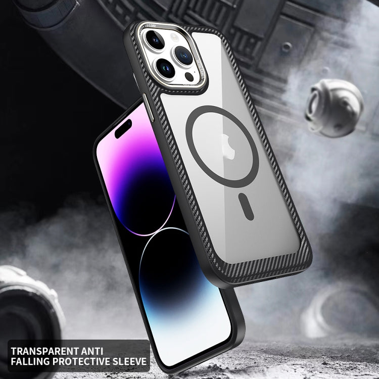 For iPhone 14 Pro MagSafe Carbon Fiber Transparent Back Panel Phone Case(Black) - iPhone 14 Pro Cases by buy2fix | Online Shopping UK | buy2fix