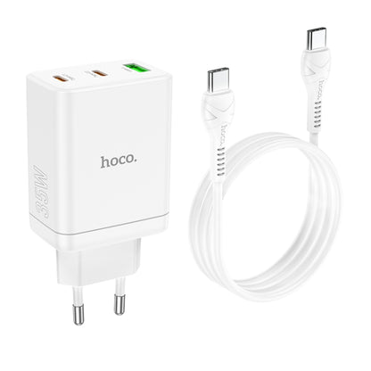 hoco N33 Start PD35W Dual Type-C + USB Charger with Type-C to Type-C Cable, EU Plug(White) - USB Charger by hoco | Online Shopping UK | buy2fix