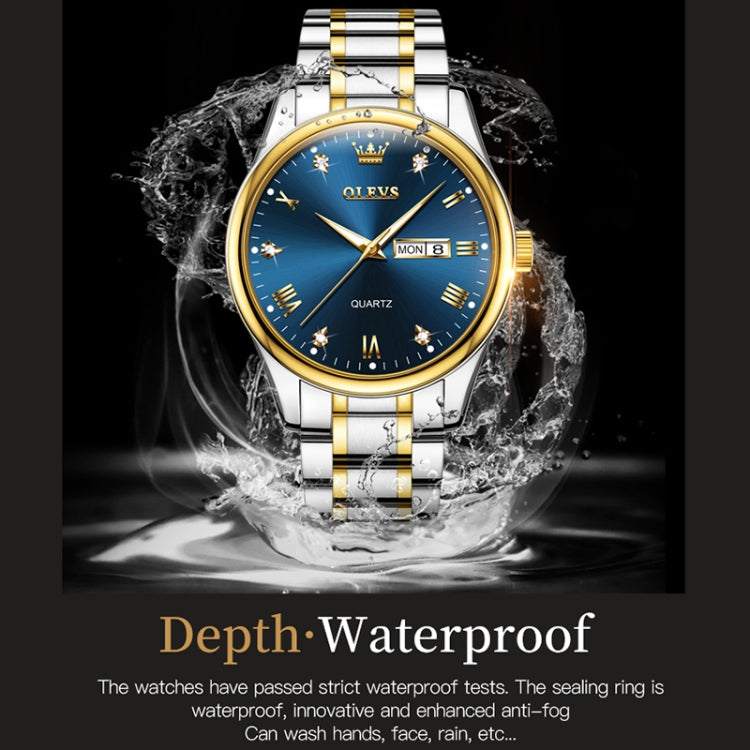 1pair OLEVS 5563 Couple Luminous Waterproof Quartz Watch(Blue + Gold) - Couple Watches by OLEVS | Online Shopping UK | buy2fix