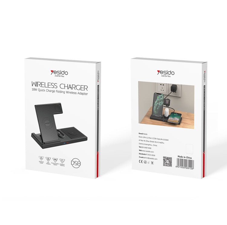 Yesido DS13 18W 4 in 1 Multifunctional Foldable Desktop Wireless Charging Stand(Black) - Wireless Charger by Yesido | Online Shopping UK | buy2fix