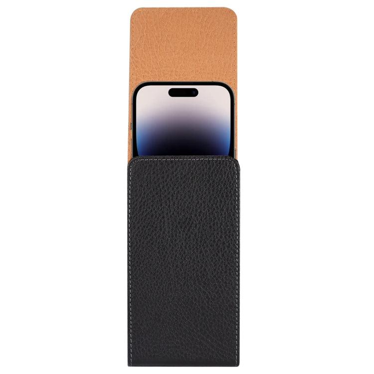 For 6.7-6.9 inch Phone Litchi Texture Iron Clip Back Buckle Waist-mounted Phone Case Vertical Plate(Black) - More Brand by buy2fix | Online Shopping UK | buy2fix