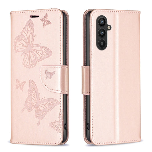 For Samsung Galaxy A25 5G Embossing Two Butterflies Pattern Leather Phone Case(Rose Gold) - Galaxy Phone Cases by buy2fix | Online Shopping UK | buy2fix