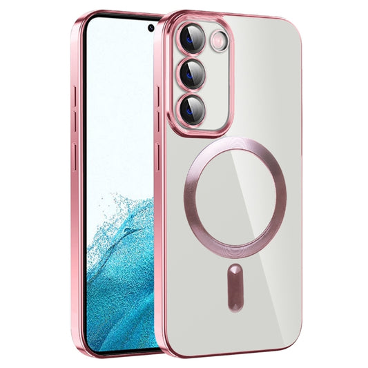 For Samsung Galaxy S22 5G CD Texture Plating TPU MagSafe Phone Case with Lens Film(Pink) - Galaxy S22 5G Cases by buy2fix | Online Shopping UK | buy2fix