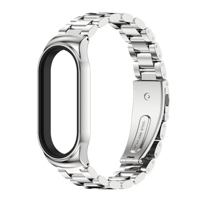 For Xiaomi Mi Band 8 Mijobs CS Case Three Bead Metal Stainless Steel Watch Band(Silver) - Watch Bands by MIJOBS | Online Shopping UK | buy2fix