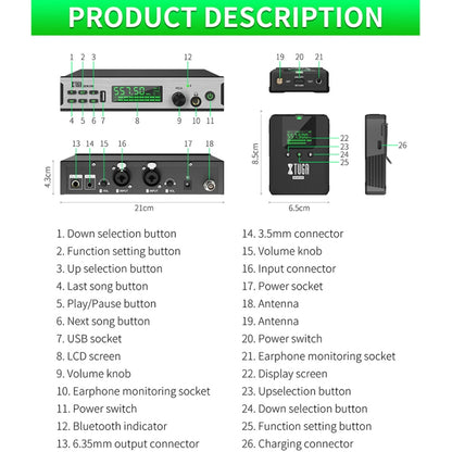 XTUGA SEM100 Professional Wireless In Ear Monitor System 1 BodyPacks(US Plug) - Microphone by XTUGA | Online Shopping UK | buy2fix