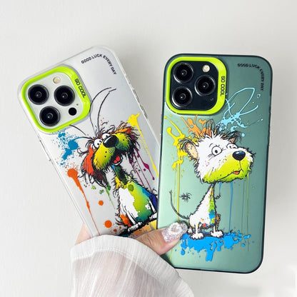 For iPhone 15 Pro Max Double Layer Color Silver Series Animal Oil Painting Phone Case(White Dog) - iPhone 15 Pro Max Cases by buy2fix | Online Shopping UK | buy2fix