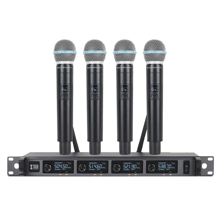 XTUGA A140-H Wireless Microphone System 4 Channel UHF Handheld Microphone(UK Plug) - Microphone by XTUGA | Online Shopping UK | buy2fix