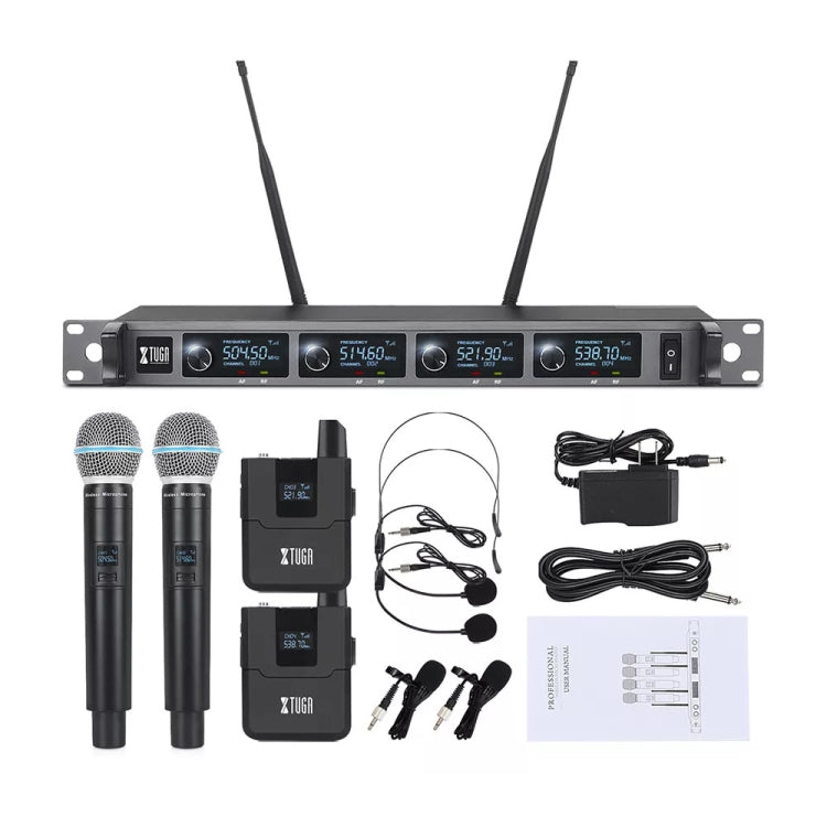 XTUGA A140-HB Wireless Microphone System 4 Channel Handheld Lavalier Headset Microphone(AU Plug) - Microphone by XTUGA | Online Shopping UK | buy2fix