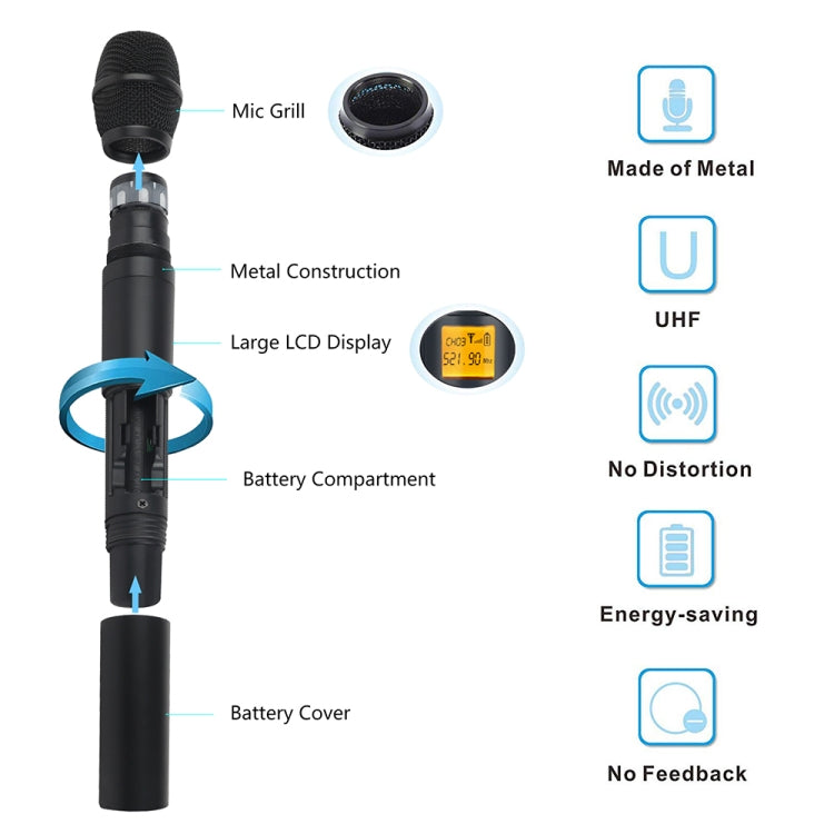 XTUGA A400-H Professional 4-Channel UHF Wireless Microphone System with 4 Handheld Microphone(AU Plug) - Microphone by XTUGA | Online Shopping UK | buy2fix