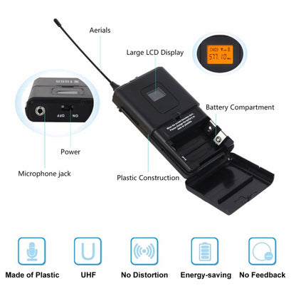 XTUGA A400-B Professional 4-Channel UHF Wireless Microphone System with 4 BodyPack Lavalier Headset Microphone(EU Plug) - Microphone by XTUGA | Online Shopping UK | buy2fix