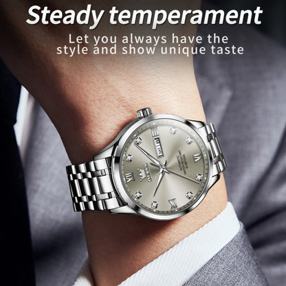 OLEVS 9946 Men Diamond Roman Scale Waterproof Quartz Watch(Grey + Silver) - Metal Strap Watches by OLEVS | Online Shopping UK | buy2fix