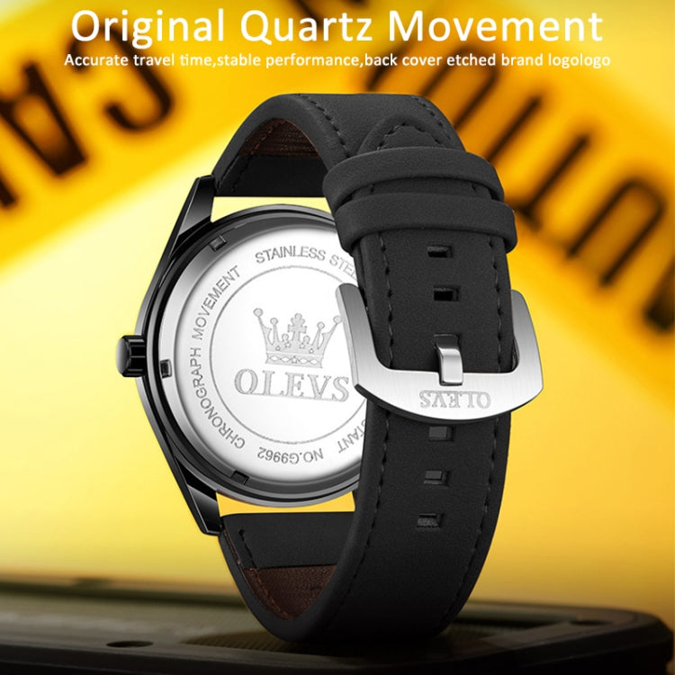 OLEVS 9962 Men Multifunctional Waterproof Quartz Watch(Silver + Black) - Leather Strap Watches by OLEVS | Online Shopping UK | buy2fix
