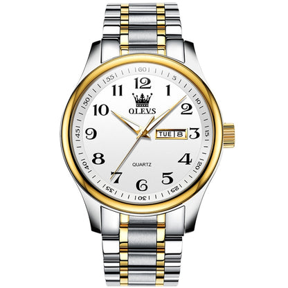 OLEVS 5567 Men Steel Strap Waterproof Quartz Watch(White + Gold) - Metal Strap Watches by OLEVS | Online Shopping UK | buy2fix