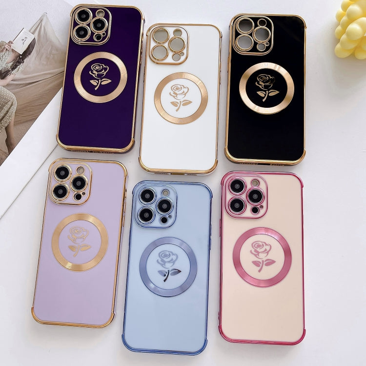 For iPhone 12 Pro Electroplate Side Roses Flower MagSafe Phone Case(Dark Purple) - iPhone 12 / 12 Pro Cases by buy2fix | Online Shopping UK | buy2fix