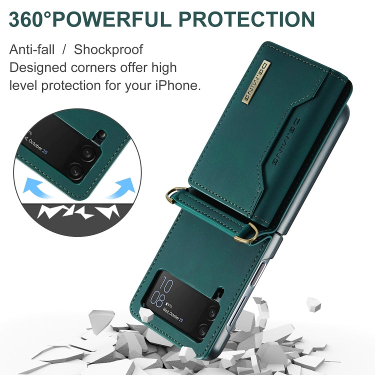 For Samsung Galaxy Z Flip3 5G DG.MING M2 Series Card Bag Magnetic Leather Phone Case(Green) - Galaxy Phone Cases by DG.MING | Online Shopping UK | buy2fix