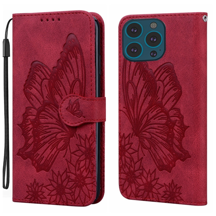 For iPhone 15 Pro Max Retro Skin Feel Butterflies Embossing Leather Phone Case(Red) - iPhone 15 Pro Max Cases by buy2fix | Online Shopping UK | buy2fix