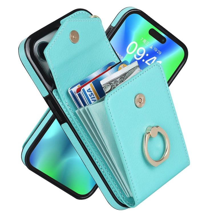 For iPhone 15 Pro Max Ring Holder RFID Card Slot Phone Case(Mint Green) - iPhone 15 Pro Max Cases by buy2fix | Online Shopping UK | buy2fix