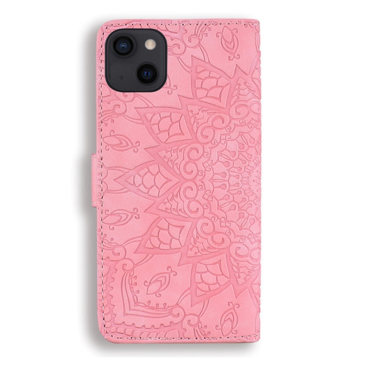 For iPhone 15 Pro Max Mandala Embossed Dual-Fold Calf Leather Phone Case(Pink) - iPhone 15 Pro Max Cases by buy2fix | Online Shopping UK | buy2fix