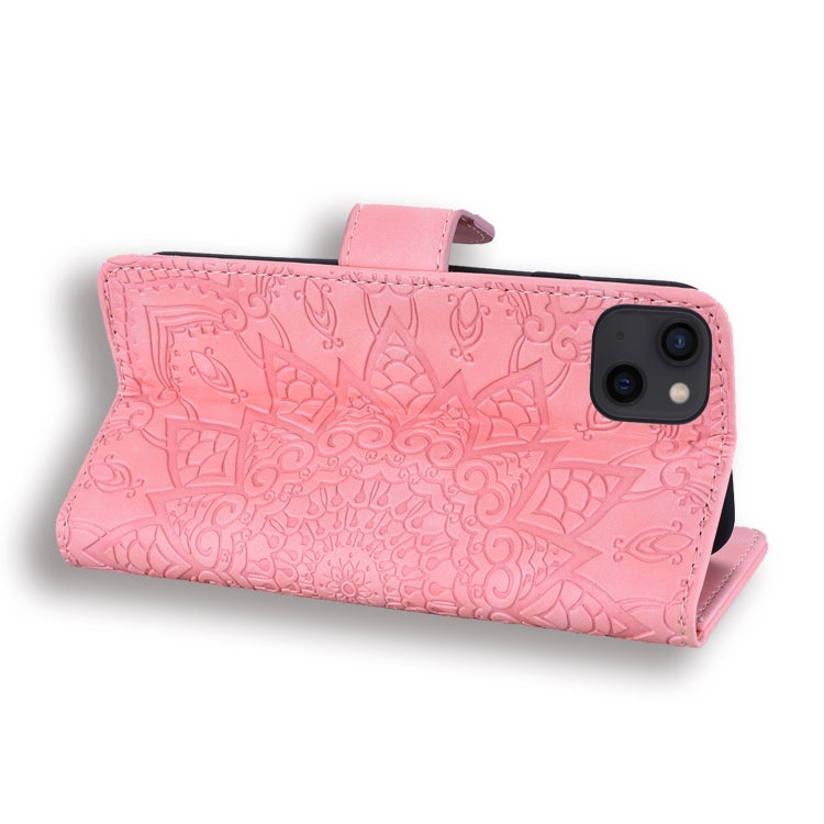 For iPhone 15 Pro Max Mandala Embossed Dual-Fold Calf Leather Phone Case(Pink) - iPhone 15 Pro Max Cases by buy2fix | Online Shopping UK | buy2fix