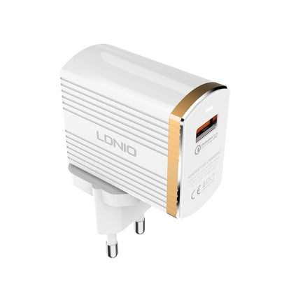 LDNIO A1302Q 2 in 1 18W QC3.0 USB Interface Grid Shape Travel Charger Mobile Phone Charger with Type-C / USB-C Data Cable, EU Plug - USB Charger by LDNIO | Online Shopping UK | buy2fix