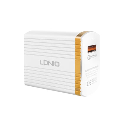 LDNIO A1302Q 2 in 1 18W QC3.0 USB Interface Grid Shape Travel Charger Mobile Phone Charger with 8 Pin Data Cable, EU Plug - Mobile Accessories by LDNIO | Online Shopping UK | buy2fix