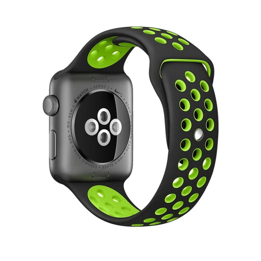 For Apple Watch Ultra 49mm / Series 8&7 45mm / SE 2&6&SE&5&4 44mm / 3&2&1 42mm Sport Silicone Watch Band Standard Edition(Black Green) - Watch Bands by buy2fix | Online Shopping UK | buy2fix