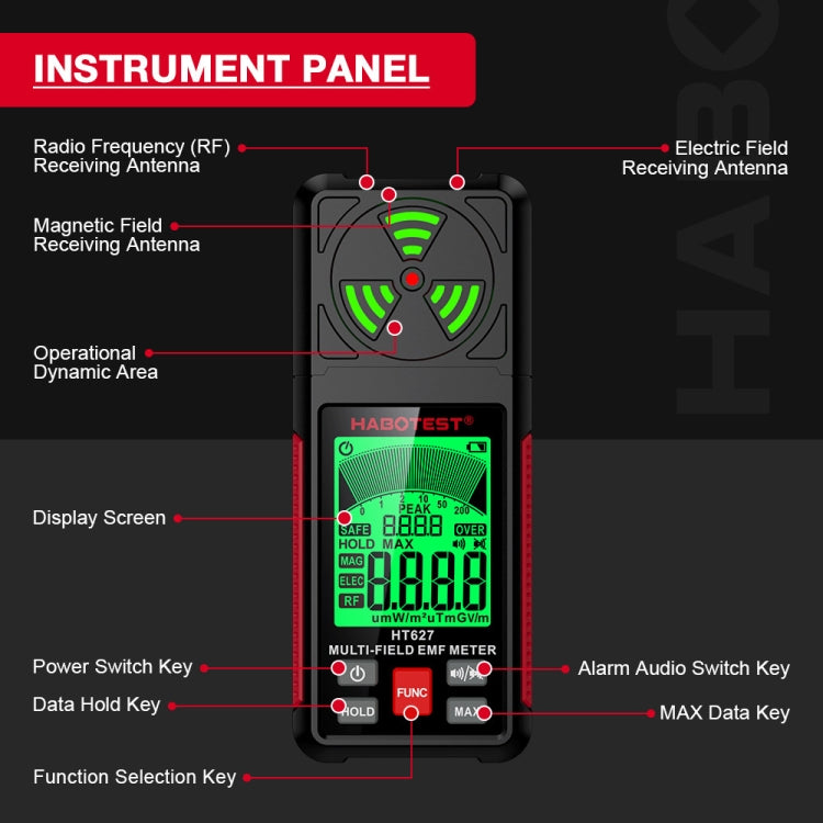 HABOTEST HT627 Electromagnetic Radiation Detector - Radiation Detector by HABOTEST | Online Shopping UK | buy2fix