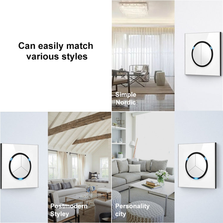 86mm Round LED Tempered Glass Switch Panel, White Round Glass, Style:Four Open Dual Control - Consumer Electronics by buy2fix | Online Shopping UK | buy2fix