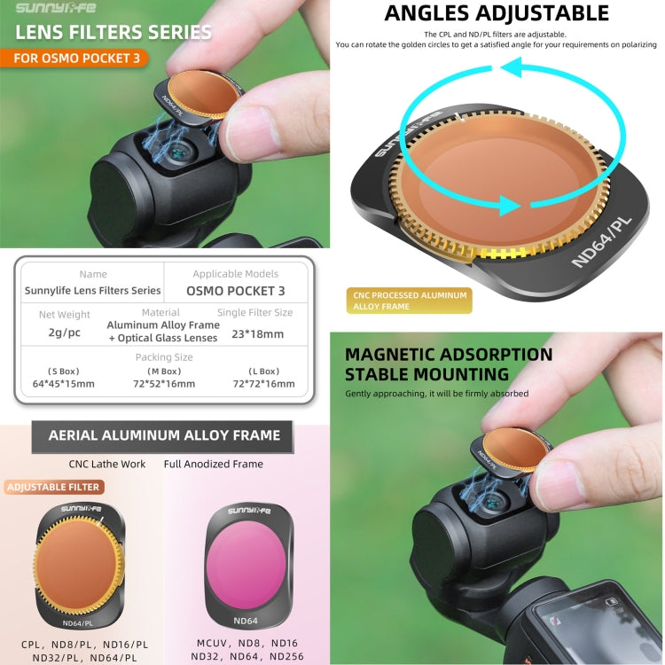 For DJI OSMO Pocket 3 Sunnylife Camera Lens Magnetic Metal Filter, Filter:4 in 1 MCUV CPL ND32/64 - Lens Accessories by Sunnylife | Online Shopping UK | buy2fix