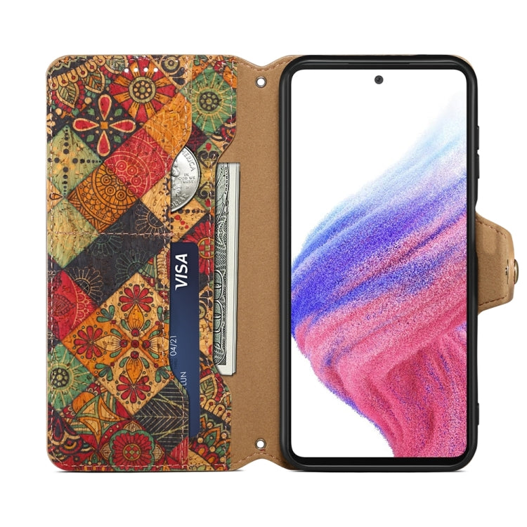 For Samsung Galaxy A05s Denior Flower Language Series Cork Fabric Oil Edge Leather Phone Case(Autumn) - Galaxy Phone Cases by Denior | Online Shopping UK | buy2fix