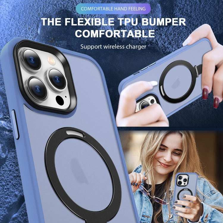 For iPhone 15 MagSafe Holder Skin-feel PC Hybrid TPU Phone Case(Blue) - iPhone 15 Cases by buy2fix | Online Shopping UK | buy2fix