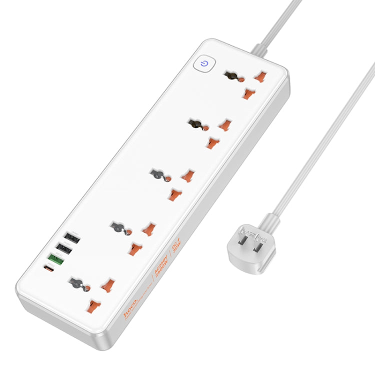 hoco AC14 Rico 5-position Socket with PD30W+3USB Ports, Cable Length: 1.5m, US Plug(White) - Extension Socket by hoco | Online Shopping UK | buy2fix