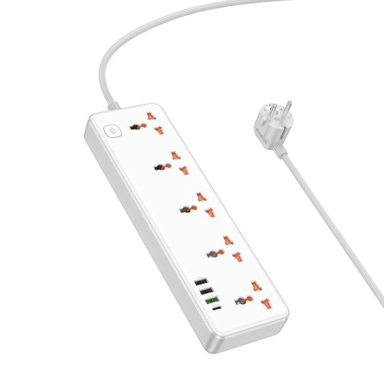 hoco AC14A Rico 5-position Socket with PD30W+3USB Ports, Cable Length: 1.5m, EU Plug(White) - Extension Socket by hoco | Online Shopping UK | buy2fix