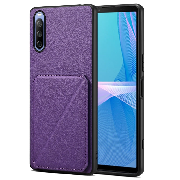 For Sony Xperia 10 IV Denior Imitation Calf Leather Back Phone Case with Holder(Purple) - Sony Cases by Denior | Online Shopping UK | buy2fix