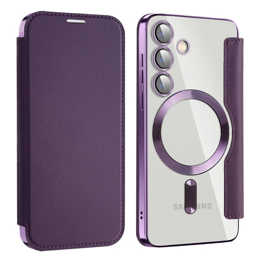 For Samsung Galaxy S24 5G MagSafe Magnetic RFID Anti-theft Leather Phone Case(Dark Purple) - Galaxy S24 5G Cases by buy2fix | Online Shopping UK | buy2fix