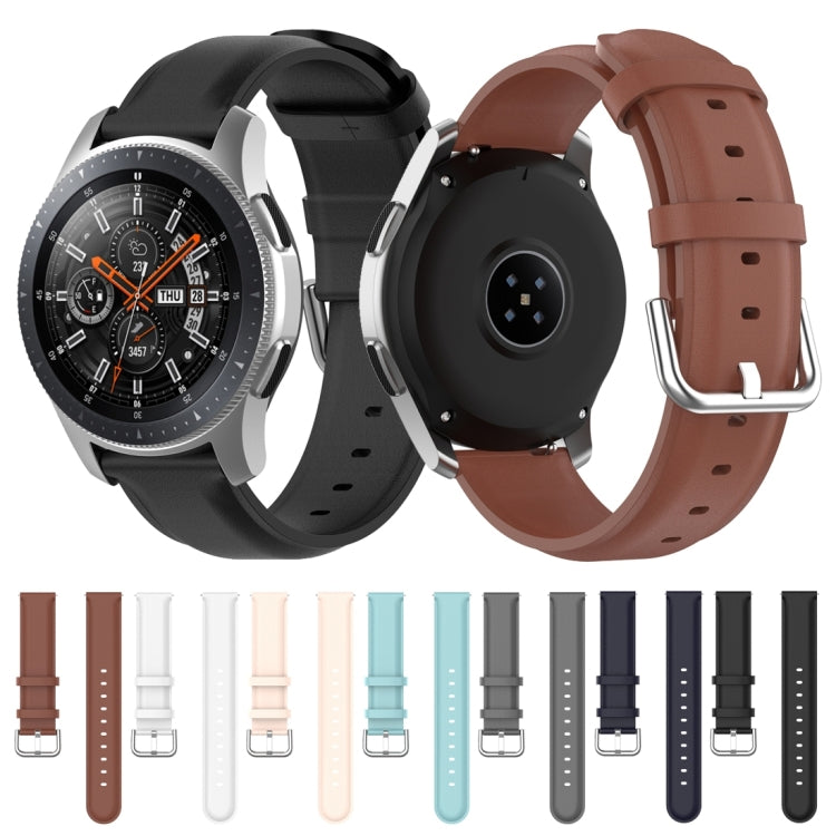 For Samsung Galaxy Watch 3 45mm 22mm Leather Strap with Round Tail Buckle(Black) - Watch Bands by buy2fix | Online Shopping UK | buy2fix