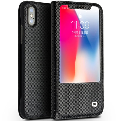 For iPhone X / XS QIALINO Grid Texture Horizontal Flip Leather Case  with Smart View Window & Sleep / Wake-up Function(Black) - More iPhone Cases by QIALINO | Online Shopping UK | buy2fix