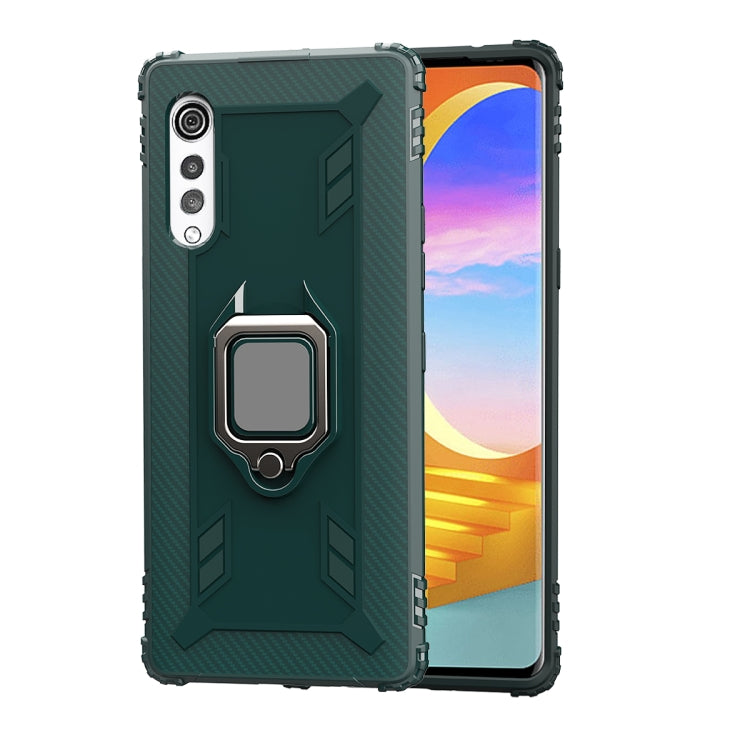 For LG Velvet / G9 Carbon Fiber Protective Case with 360 Degree Rotating Ring Holder(Green) - Mobile Accessories by buy2fix | Online Shopping UK | buy2fix