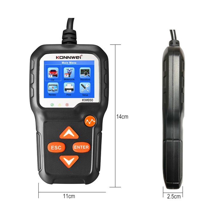 KONNWEI KW650 6V- 12V Car Motorcycle Battery Lawn Mower Detector with 2.4 inch Color Display & Waveform Graph - In Car by KONNWEI | Online Shopping UK | buy2fix