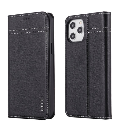 For iPhone 12 Pro Max GEBEI Top-grain Leather Horizontal Flip Protective Case with Holder & Card Slots(Black) - iPhone 12 Pro Max Cases by GEBEI | Online Shopping UK | buy2fix