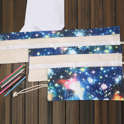 48 Slots Cosmic Galaxy Print Pen Bag Canvas Pencil Wrap Curtain Roll Up Pencil Case Stationery Pouch - Home & Garden by buy2fix | Online Shopping UK | buy2fix