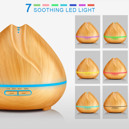 Peach Shape Wood Grain Remote Control Ultrasonic Humidifier Aromatherapy Machine Automatic Alcohol Sprayer with LED Lights, Capacity: 400mL, EU Plug (Dark Wood Color) - Home & Garden by buy2fix | Online Shopping UK | buy2fix