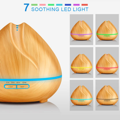 Peach Shape Wood Grain Remote Control Ultrasonic Humidifier Aromatherapy Machine Automatic Alcohol Sprayer with LED Lights, Capacity: 400mL, EU Plug (Light Wood Color) - Home & Garden by buy2fix | Online Shopping UK | buy2fix