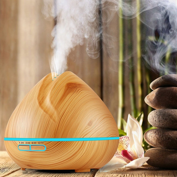 Peach Shape Wood Grain Remote Control Ultrasonic Humidifier Aromatherapy Machine Automatic Alcohol Sprayer with LED Lights, Capacity: 400mL, US Plug (Light Wood Color) - Home & Garden by buy2fix | Online Shopping UK | buy2fix