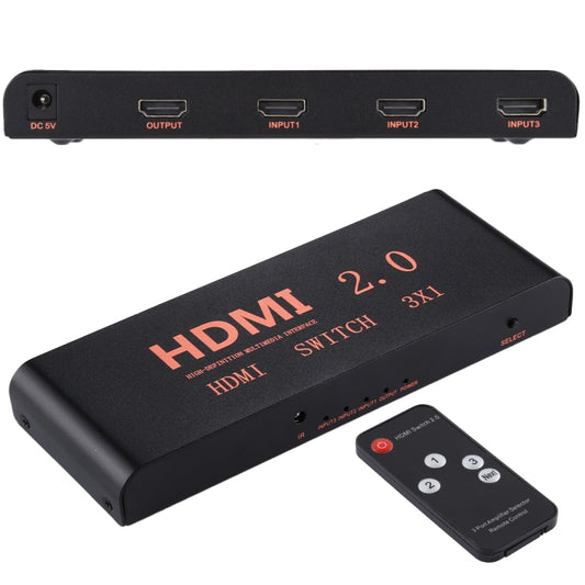 3X1 4K/60Hz HDMI 2.0 Switch with Remote Control, EU Plug - Switch by buy2fix | Online Shopping UK | buy2fix