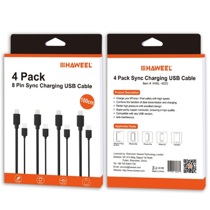 4 PCS HAWEEL 1m High Speed 8 pin to USB Sync and Charging Cable Kit for iPhone, iPad(Black) - Normal Style Cable by buy2fix | Online Shopping UK | buy2fix