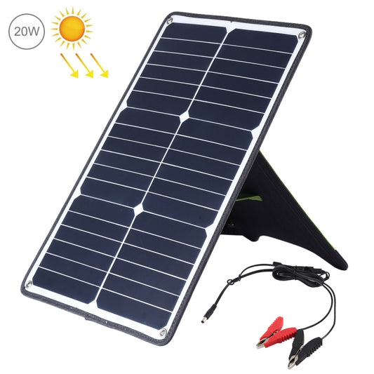 HAWEEL Portable 20W Monocrystalline Silicon Solar Power Panel Charger, with USB Port & Holder & Tiger Clip, Support QC3.0 and AFC(Black) - Charger by HAWEEL | Online Shopping UK | buy2fix