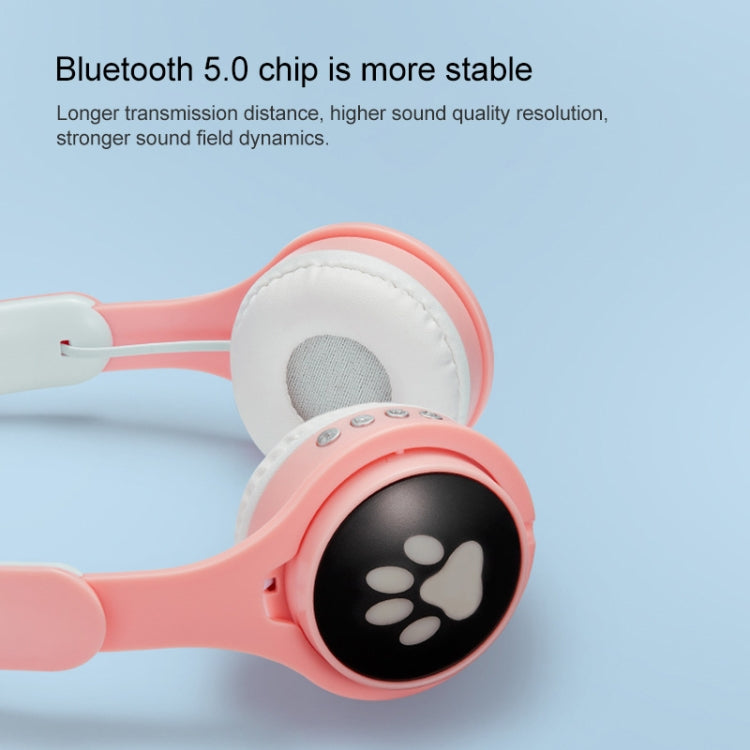 B30 Cat Paw Cat Ears Colorful Luminous Foldable Bluetooth Headset with 3.5mm Jack & TF Card Slot(White) - Headset & Headphone by buy2fix | Online Shopping UK | buy2fix