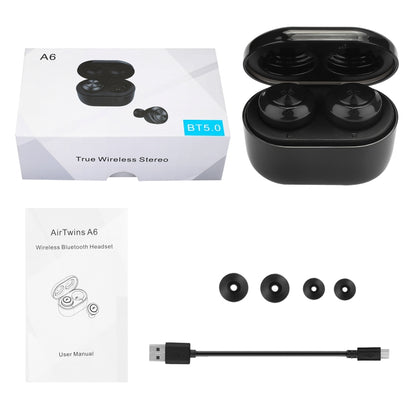 BTH-A6 Wireless Bluetooth 5.0 Earphone with Magnetic Charging Box (Black) - Bluetooth Earphone by buy2fix | Online Shopping UK | buy2fix